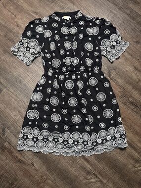 Boden Black Dress with White Embroidered Motifs